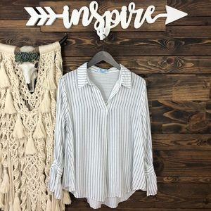 She & Sky | Split‎ Neck Striped Blouse